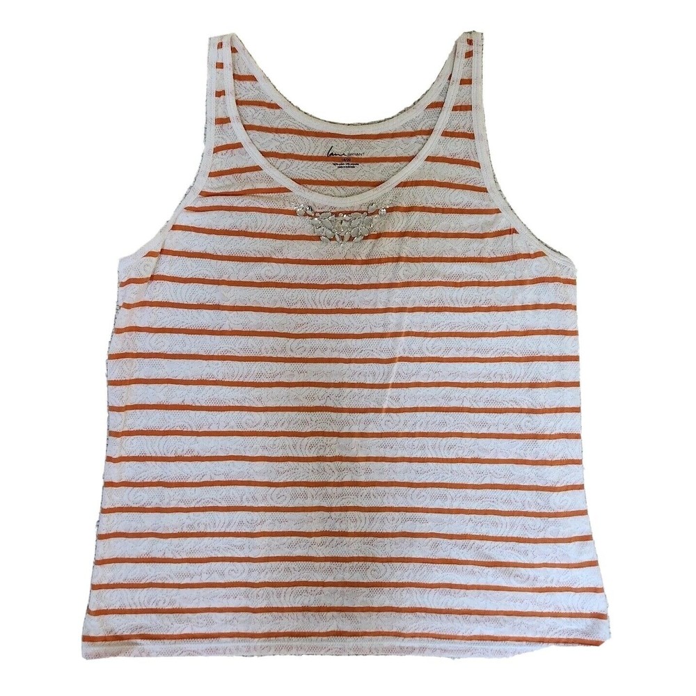 Lane Bryant Womens Plus Size 18 20 Cute Orange White Striped Embelished Tank Top
